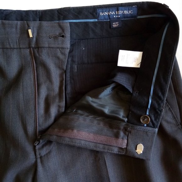 Banana Republic Trousers Dress Pants 35 x 31 Black/Faint stripe Wool Blend VGC - Picture 10 of 12